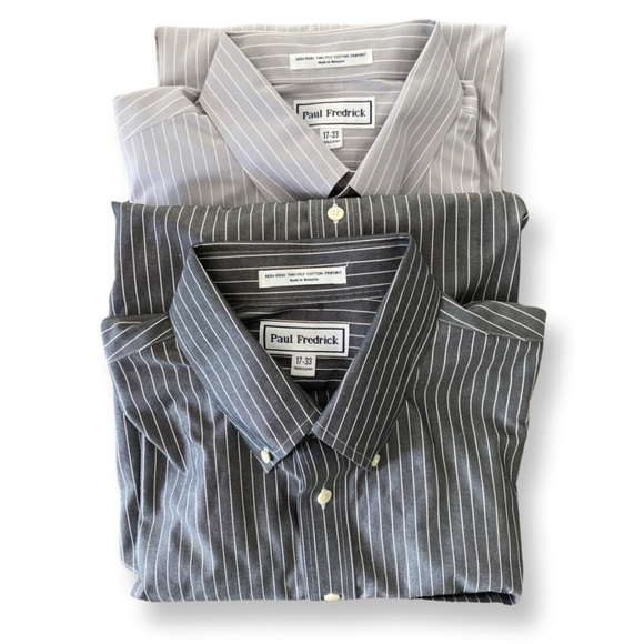NWOT Paul Fredrick Bundle of 2 Men's Button Down Collar Dress Shirts Size 33-17 - Picture 1 of 5
